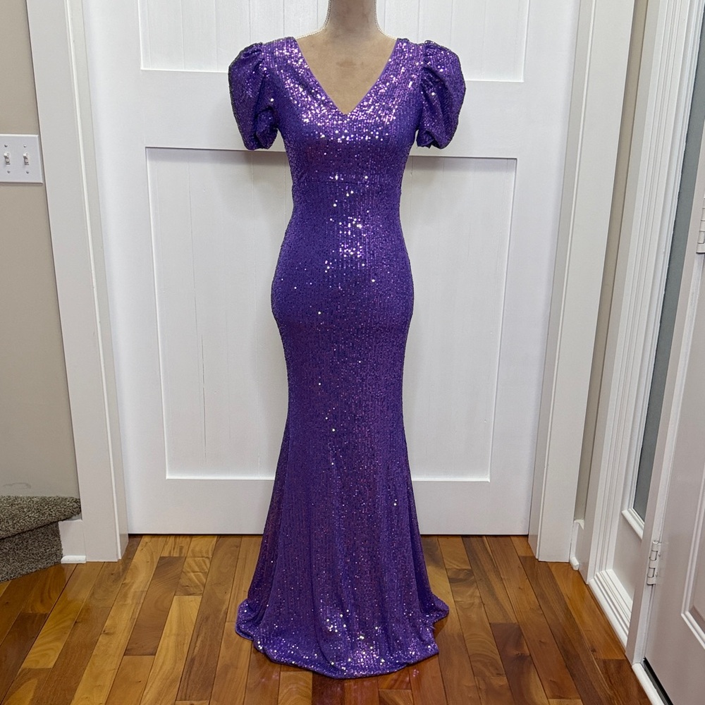 Dressalisa Elegant Purple Sequin Full Length Women’s Dress Size XS NWT